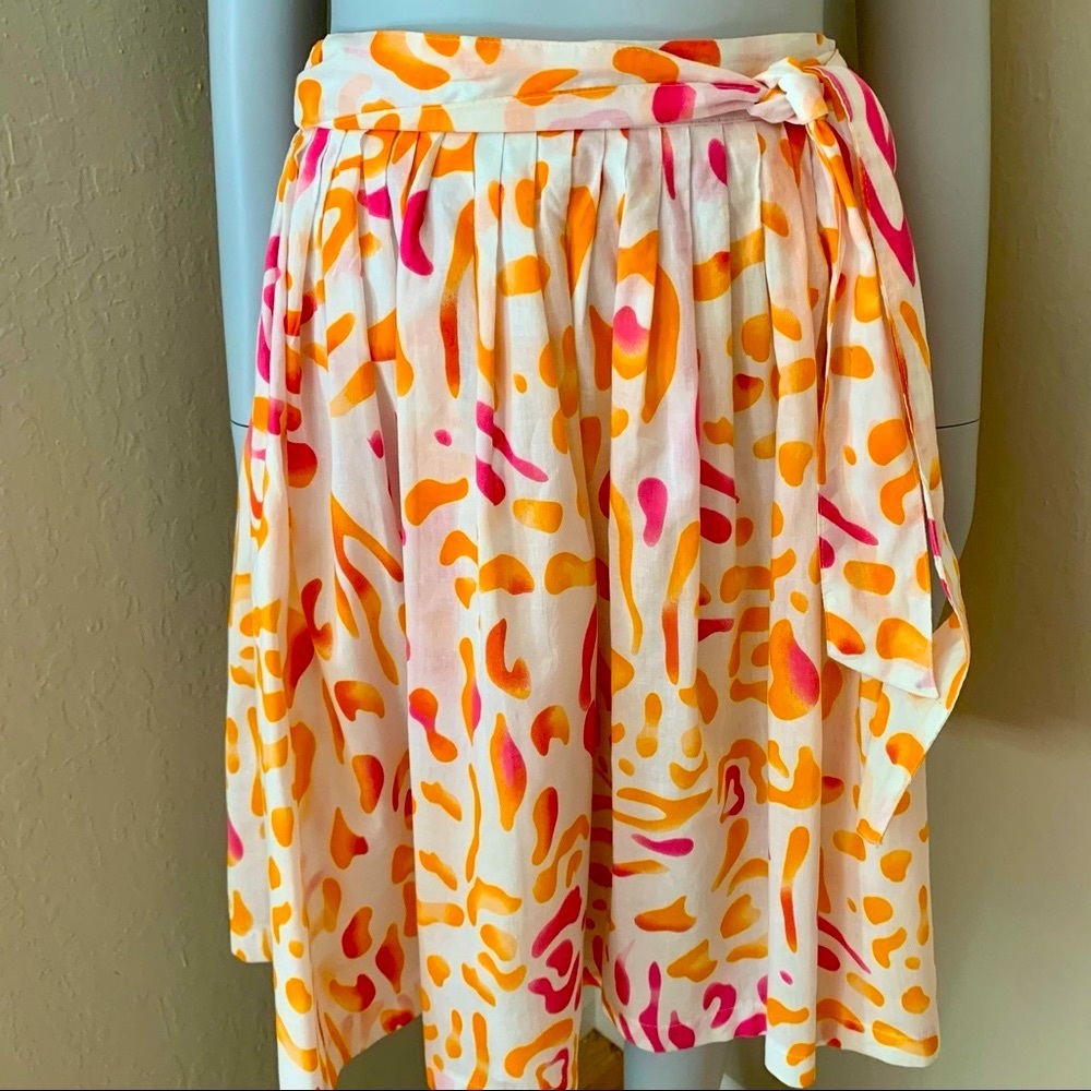 PICNIC BY CPW 100% Cotton Pleated Skirt Orange & Bright Pink Abstract Print - Picture 3 of 14